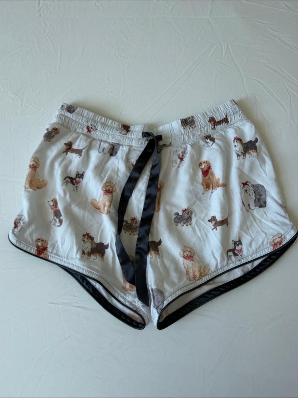 Z Supply White Dog Print Sleep Shorts with Black Trim